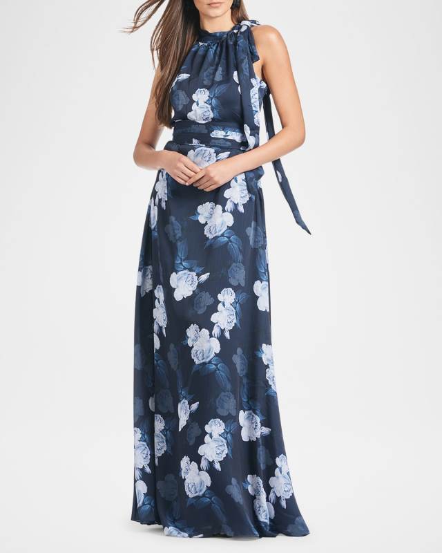 Kayla Floral-Print Georgette Gown