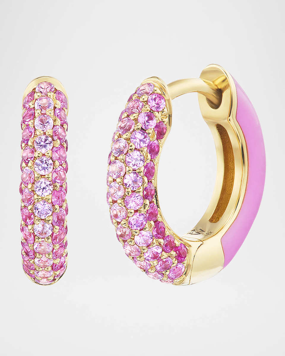 Baby Duo 18K Yellow Gold and Pink Enamel Earrings with Ombre Stones
