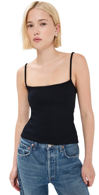 perfectwhitetee Ribbed Skinny Tank True Black