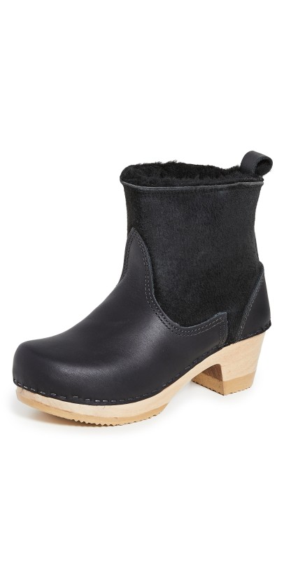 No.6 Pull On Shearling Mid Heel Boots Black