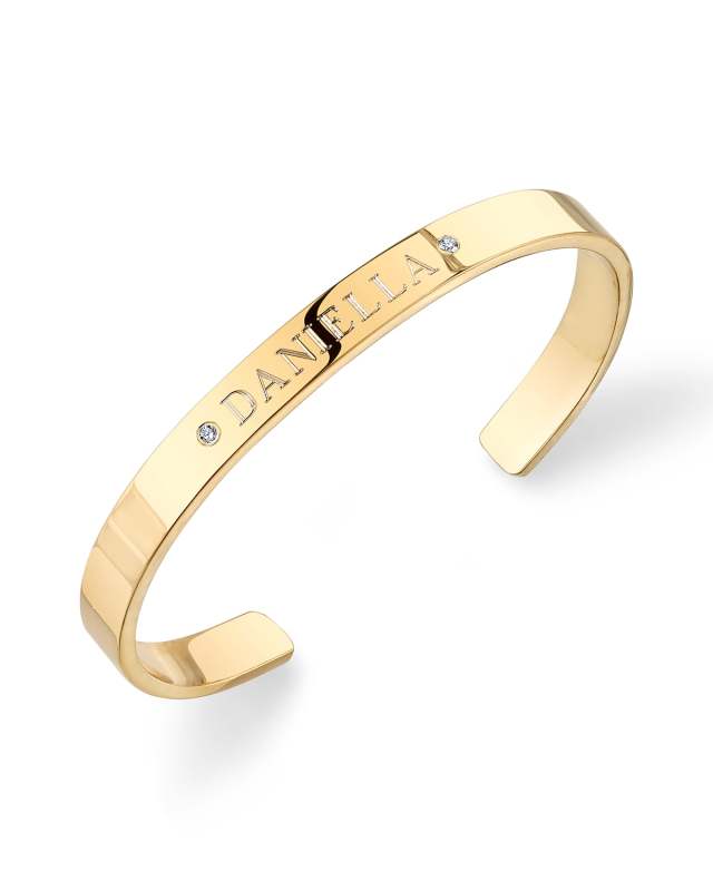 Ciela 14K Gold 2-Diamond Bangle with Engraving