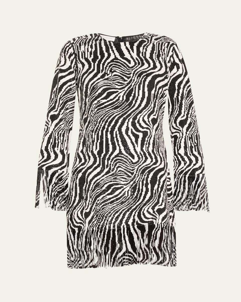 Zebra Sequined Fringe Mini Dress