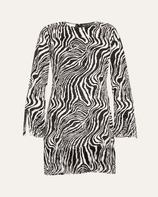 Zebra Sequined Fringe Mini Dress