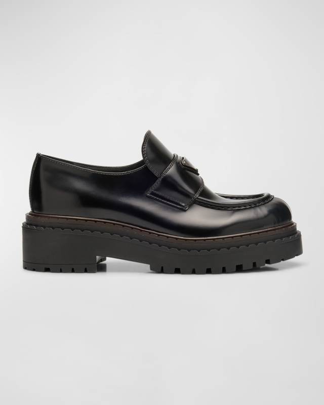 Chocolate Calfskin Platform Loafers