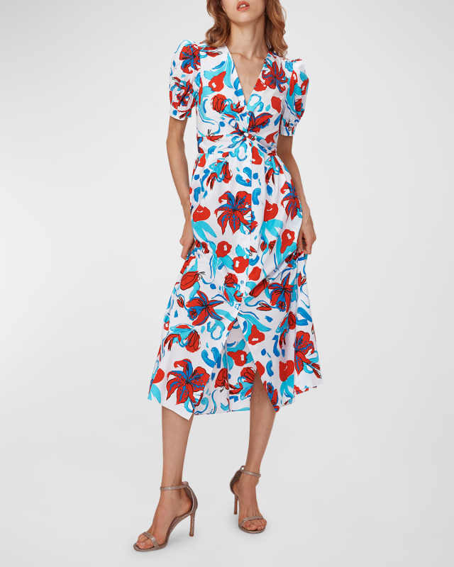 Heather Pleated Floral-Print Midi Dress