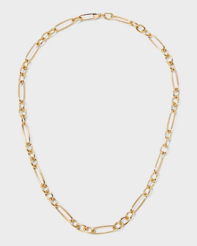 Yellow Gold Alternating Long and Short Oval Link Chain Necklace, 18"L