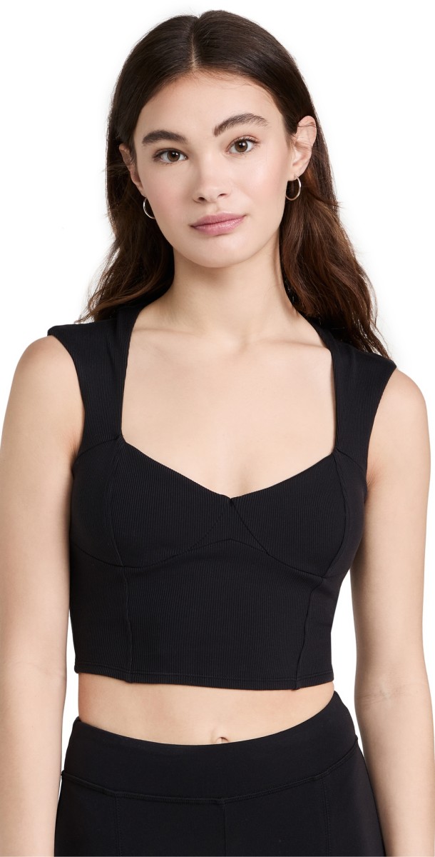 Alo Yoga Ribbed Sweetheart Short Sleeve Shirt Black