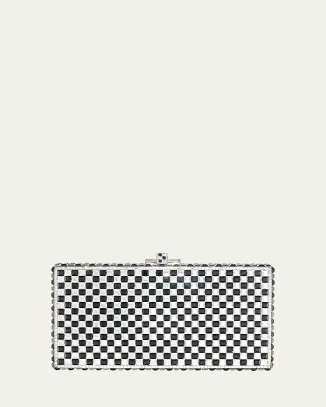 Sleek Rectangle Chessboard Clutch With Removable Chain Strap
