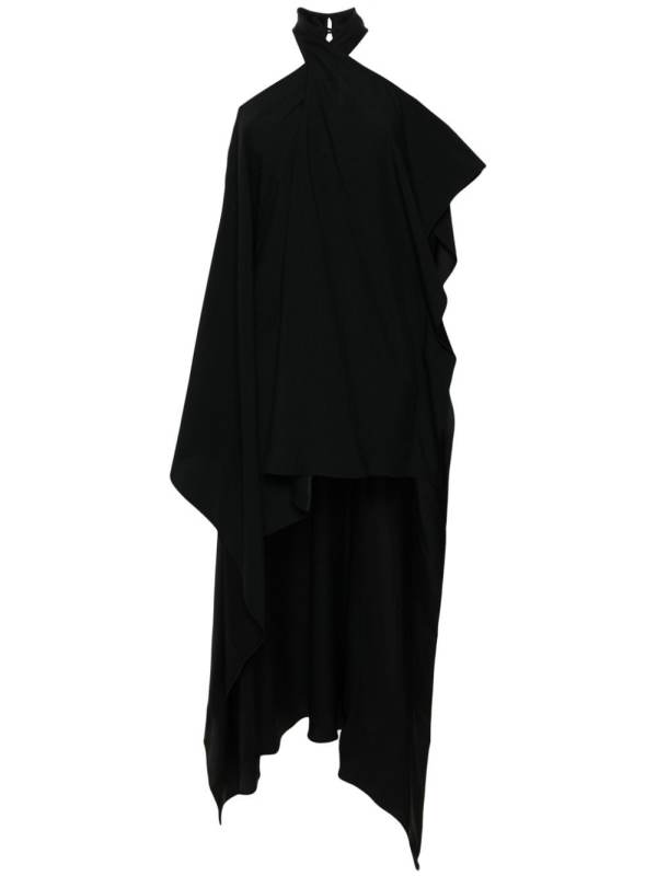 halterneck asymmetric midi dress