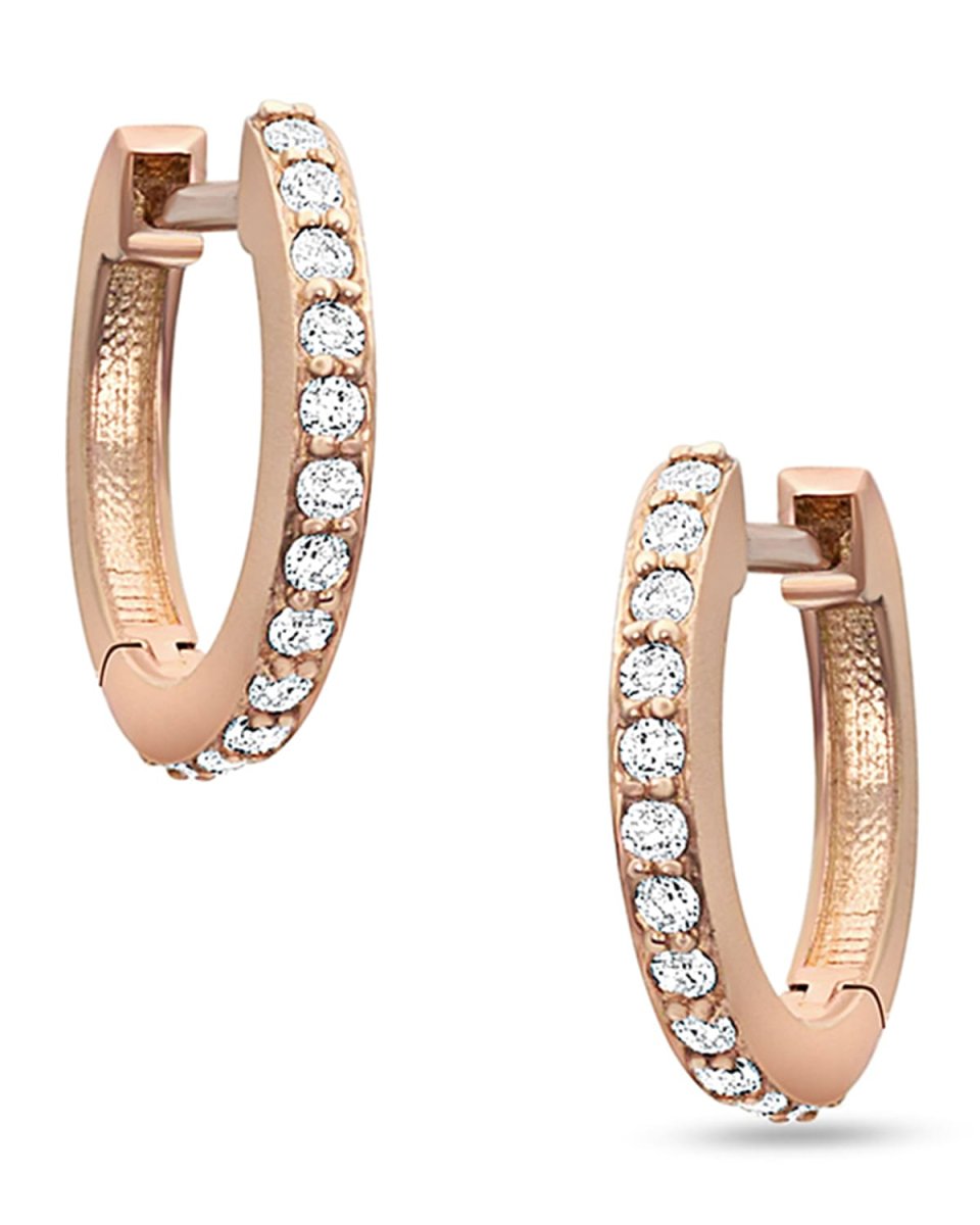 18k Rose Gold Diamond Huggie Hoop Earring