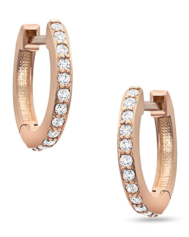 18k Rose Gold Diamond Huggie Hoop Earring