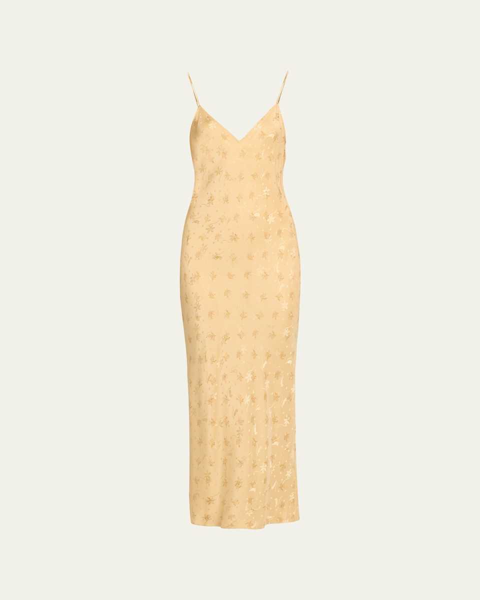 Floral Silk Long V-Neck Cami Dress