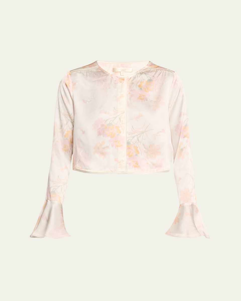 Lyndon Floral Silk Button-Front Crop Top