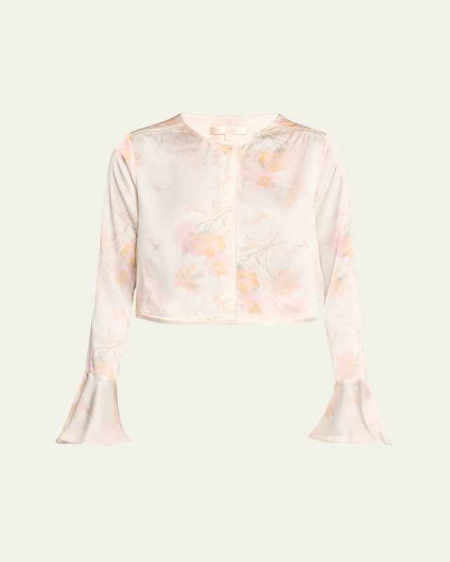 Lyndon Floral Silk Button-Front Crop Top