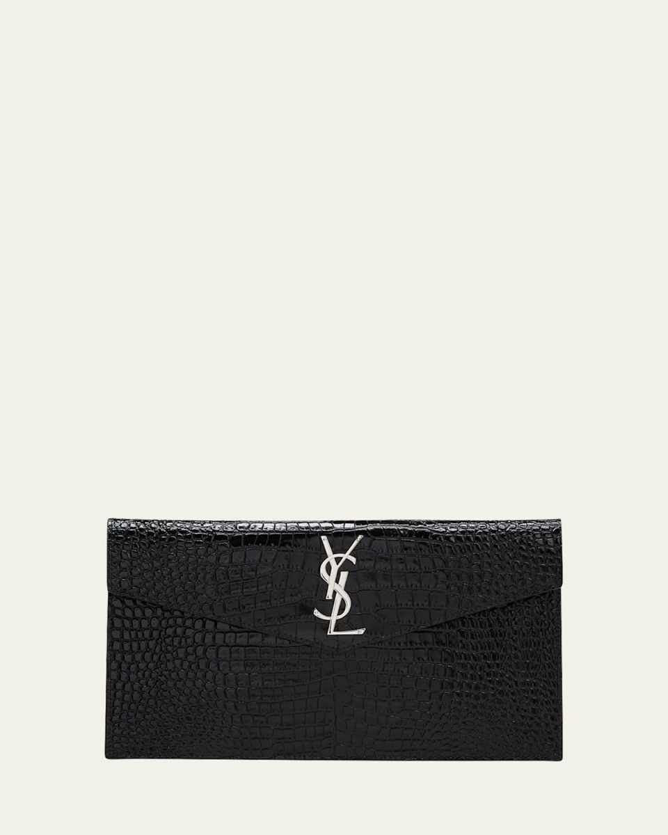 Uptown YSL Pouch in Croc-Embossed Leather