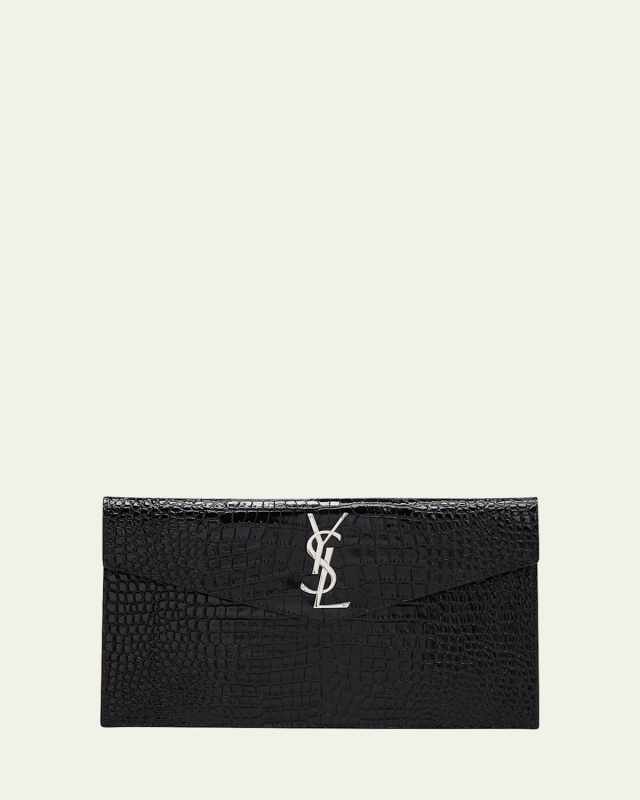Uptown YSL Pouch in Croc-Embossed Leather
