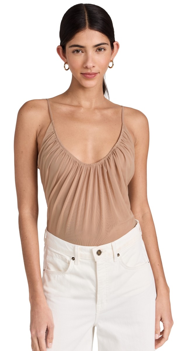 L'AGENCE Gelina Ruched Thong Bodysuit Dark Cappuccino