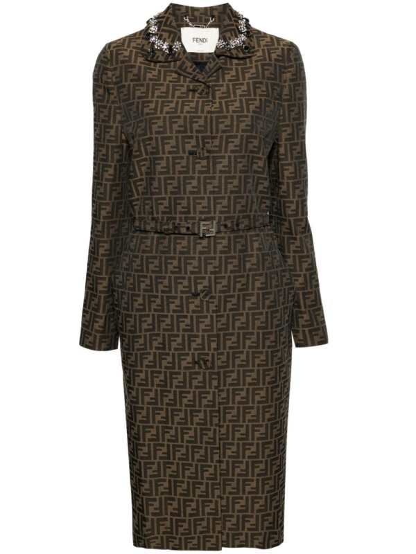 FF-patterned crystal-embellished long coat
