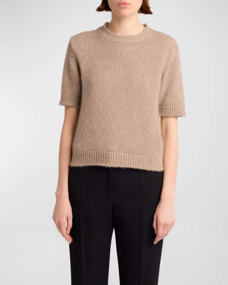 Hibiscus Cashmere Short-Sleeve Sweater