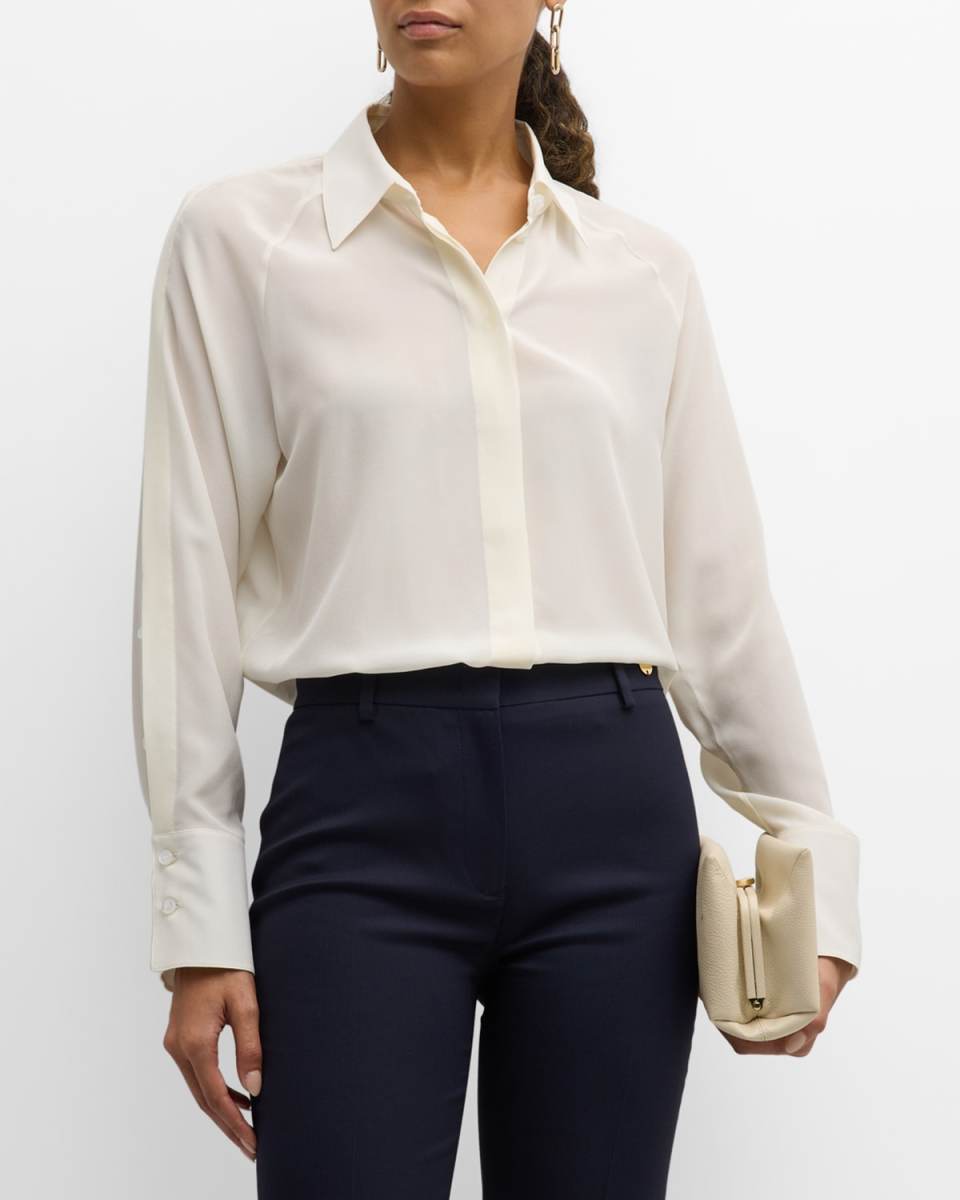 Gita Button-Sleeve Silk Blouse