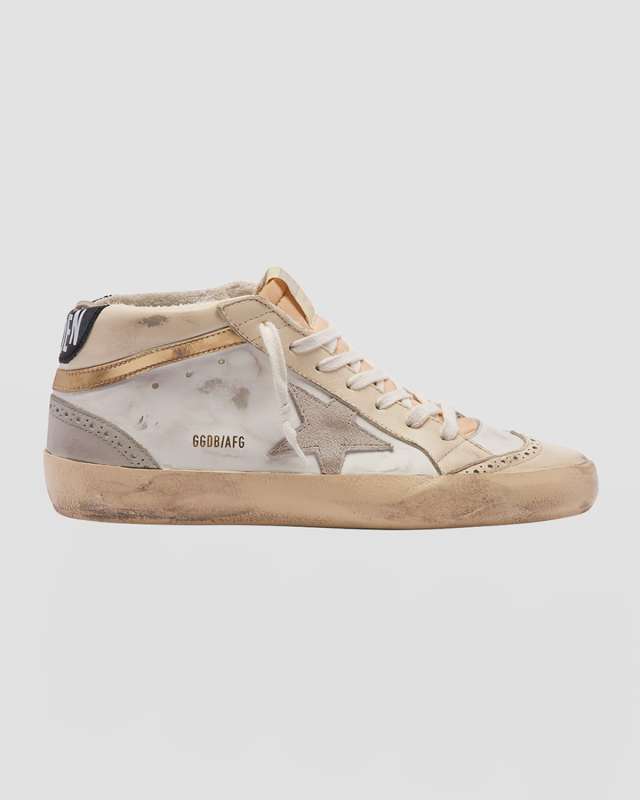 Mid Star Mixed Leather Wing-Tip Sneakers