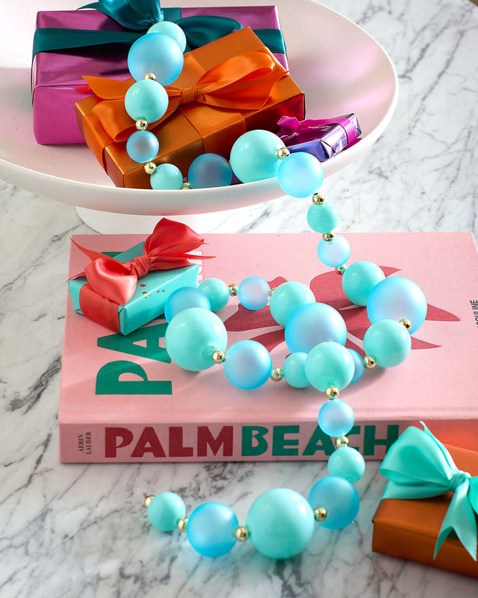 60" Sugar Plum Frosted Glass Ball Christmas Garland, Light Blue