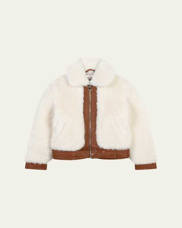 Girl's Faux Sherling & Leather Jacket, Size 8-12