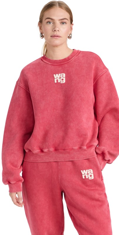 Alexander Wang Essential Terry Crew Sweatshirt with Puff Paint Logo Soft Cherry