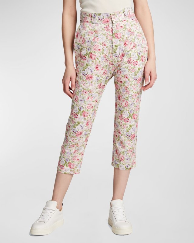 High-Rise Floral-Print Trousers
