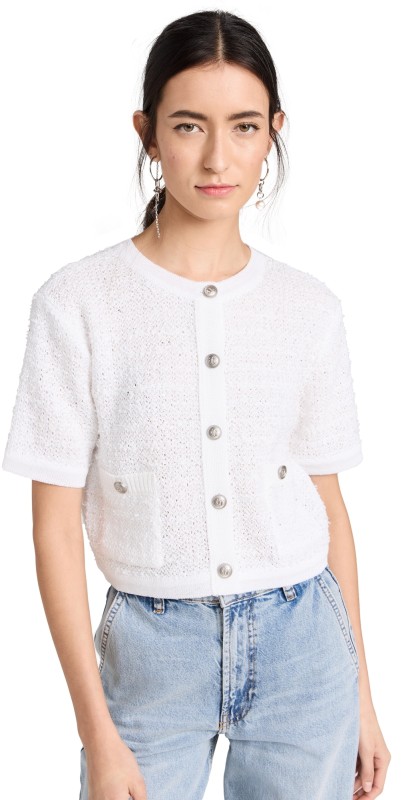 Juun. J Short Sleeve Tweed Cardigan White