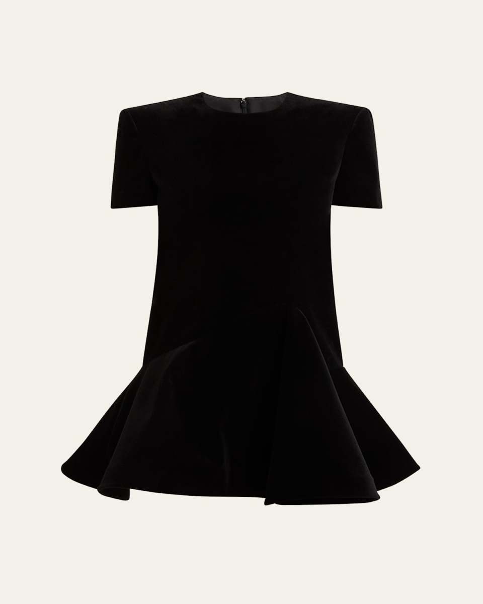 Short-Sleeve Velvet Flared Mini Dress