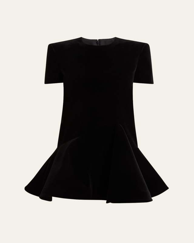 Short-Sleeve Velvet Flared Mini Dress