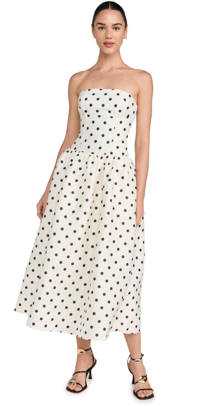 Self Portrait Cream Polka Dot Taffeta Midi Dress Cream