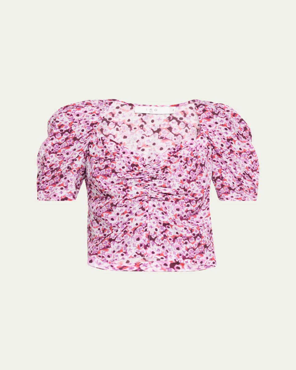 Nunila Floral Puff-Sleeve Crop Top