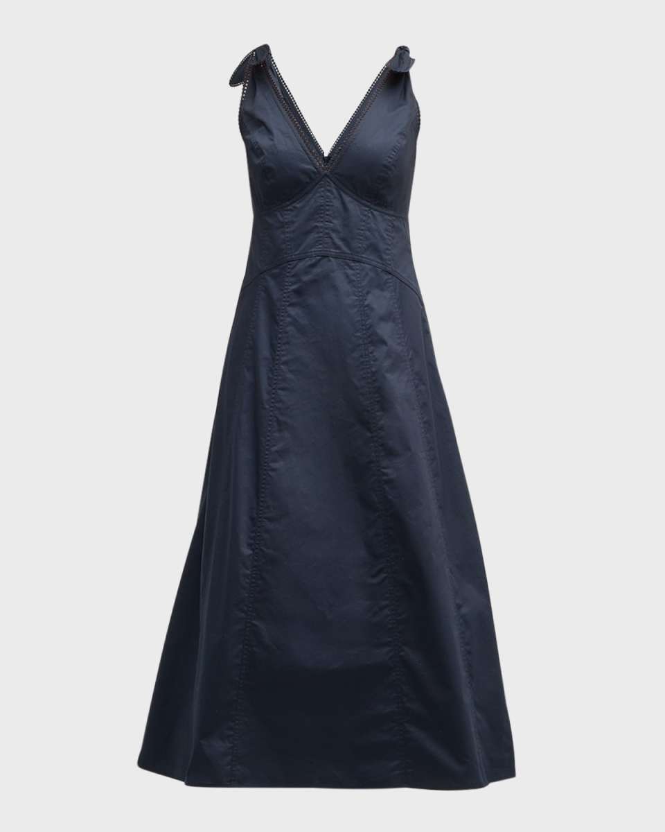 Lace-Trim Cotton Poplin Midi Dress