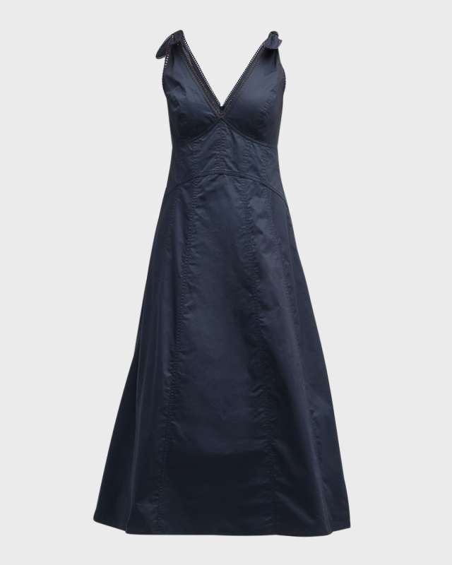 Lace-Trim Cotton Poplin Midi Dress