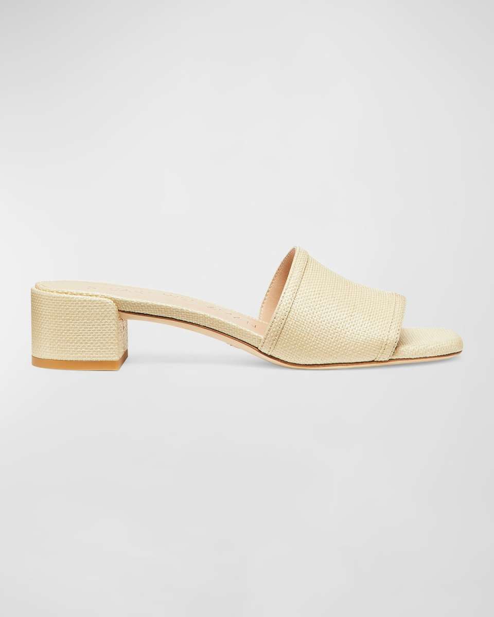 Cayman Linen Block-Heel Mule Sandals
