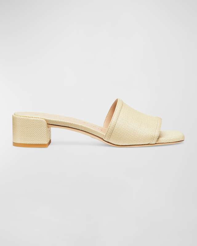 Cayman Linen Block-Heel Mule Sandals
