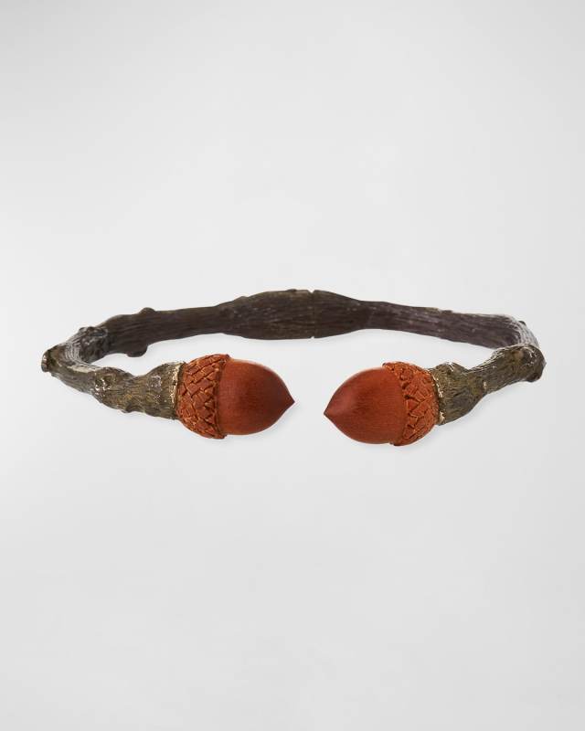 Oxidized Sterling Silver Twig & Wood Acorn Cuff