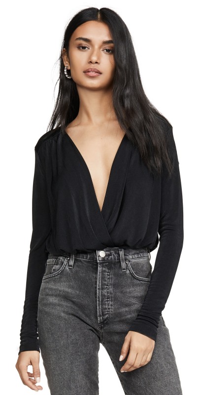 Free People Turnt Thong Bodysuit Black