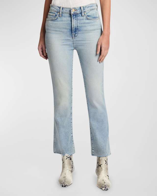 High-Rise Slim Kick-Flare Jeans with Distressed Hem