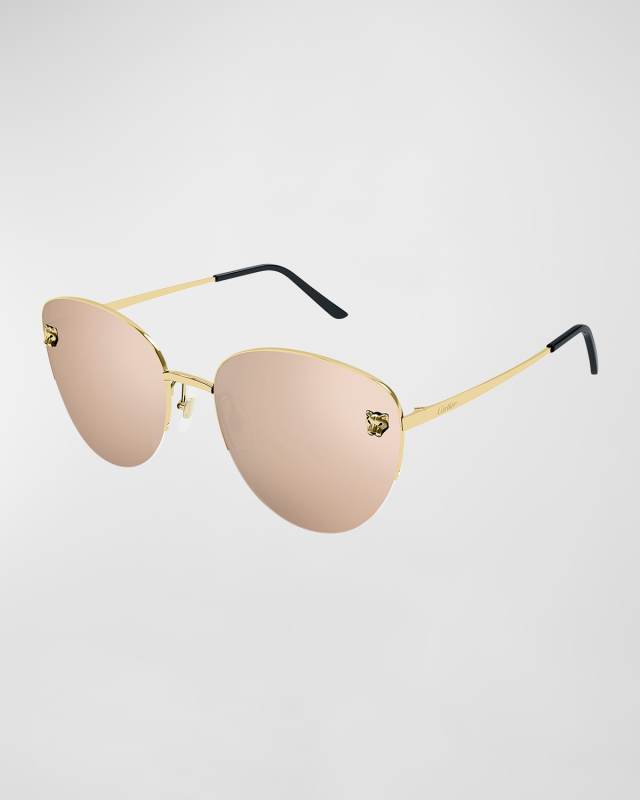 Panthere Semi-Rimless Metal Cat-Eye Sunglasses