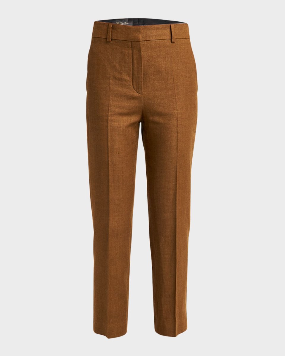 Structured Straight-Leg Ankle Linen-Wool Pants