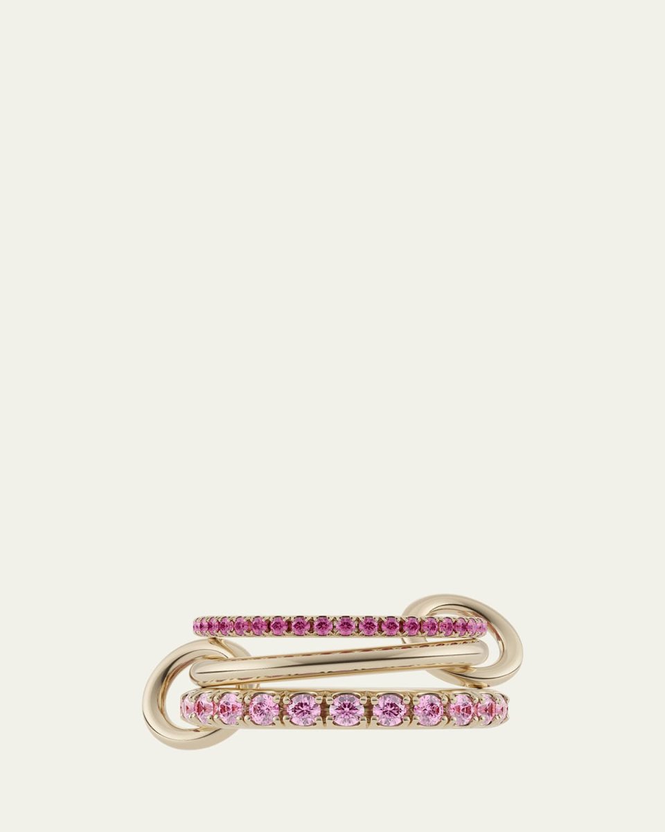 18K Yellow Gold Norah Rose 3 Linked Ring with Dark and Light Pink Sapphires and 2 Connectors