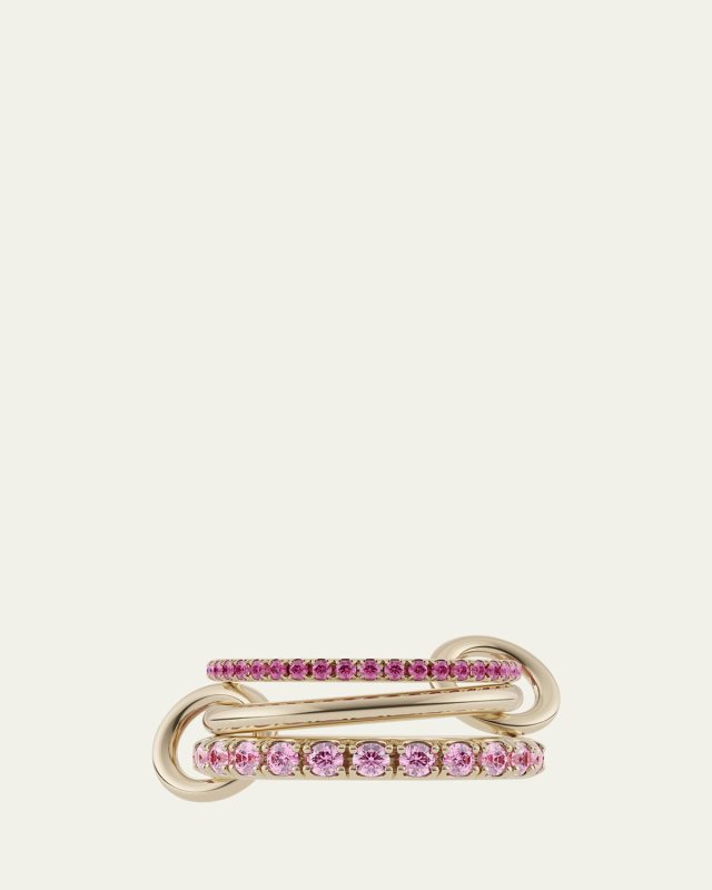 18K Yellow Gold Norah Rose 3 Linked Ring with Dark and Light Pink Sapphires and 2 Connectors