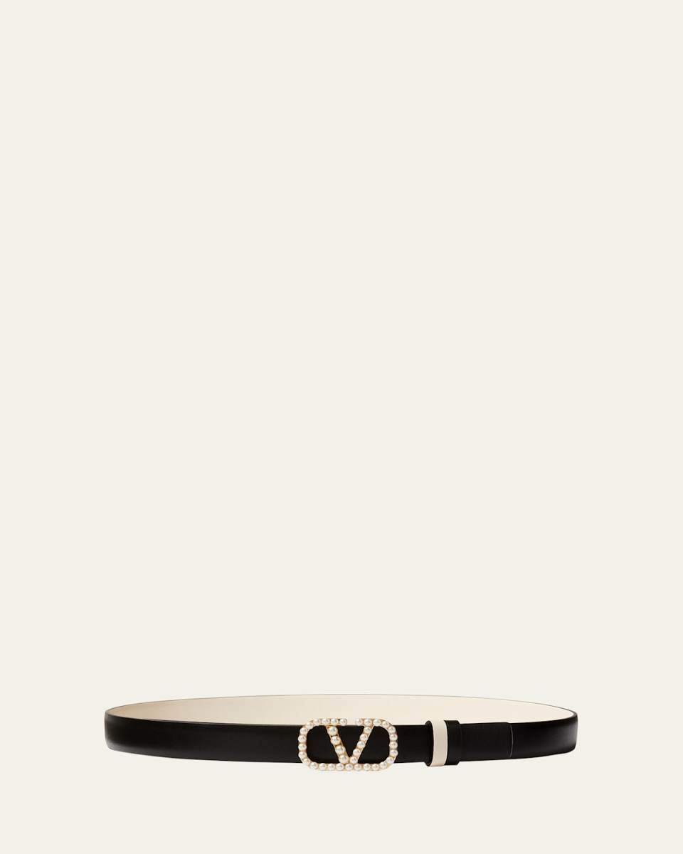 V-Logo Signature Pearly Leather Belt