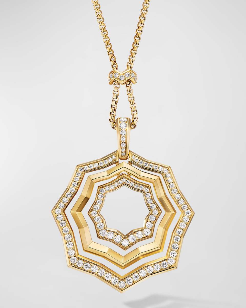 Zig Zag Stax Pendant Necklace with Diamonds in 18K Gold, 38mm