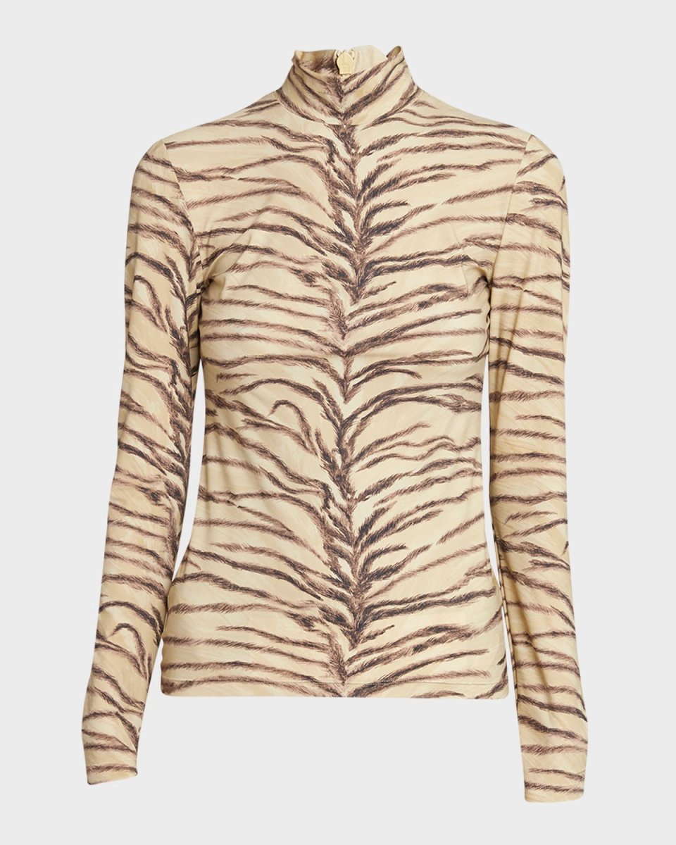 Tiger Print Turtleneck Top