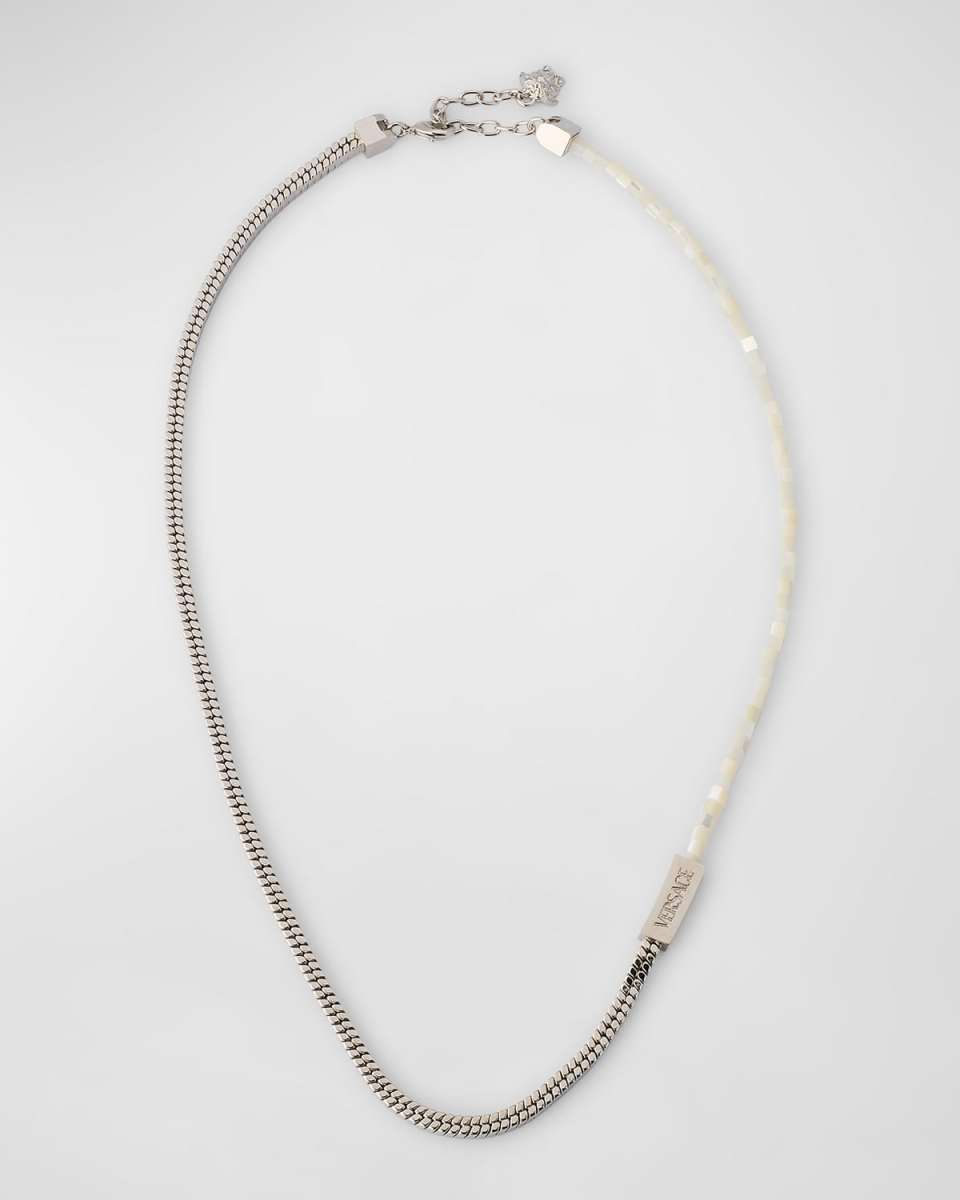 Silvertone Chain and Mother-of-Pearl Bead Necklace