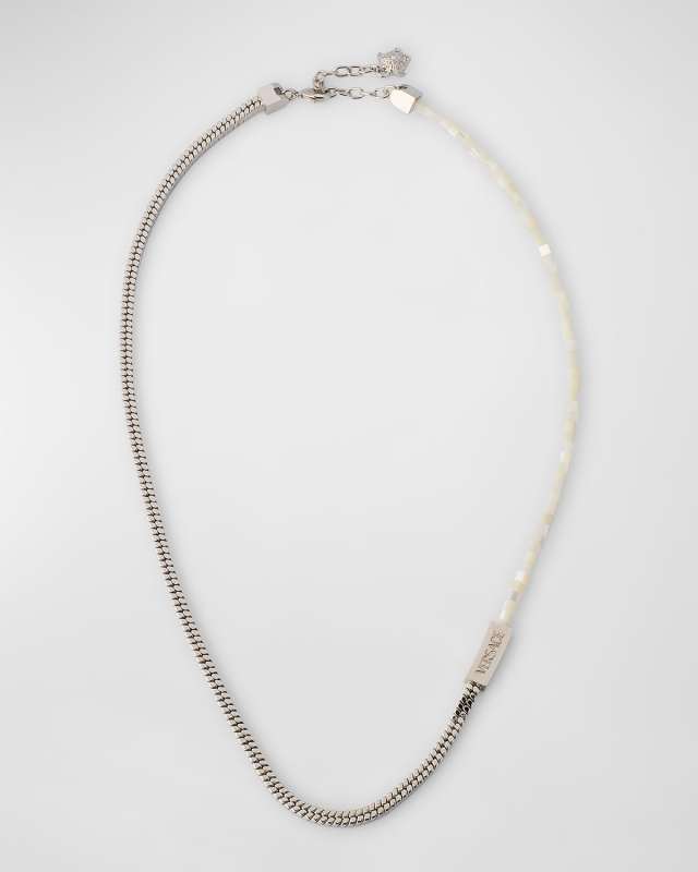 Silvertone Chain and Mother-of-Pearl Bead Necklace